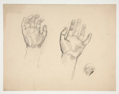 Dwa szkice: szkic dwóch rąk; szkic starego człowieka z profilu autorstwa Edwin Austin Abbey