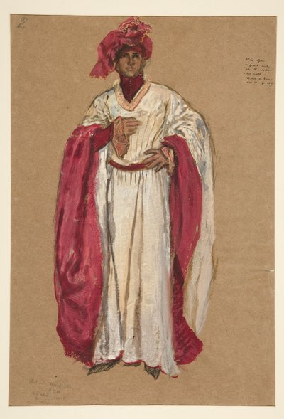 Niezidentyfikowany mężczyzna w czerwonej szacie, szkic kostiumu dla króla Ryszarda II autorstwa Edwin Austin Abbey