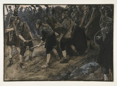 Wentydiusz triumfalnie wkracza, niosąc przed sobą martwe ciało Pakorusa, akt III, scena I, Antoniusz i Kleopatra autorstwa Edwin Austin Abbey