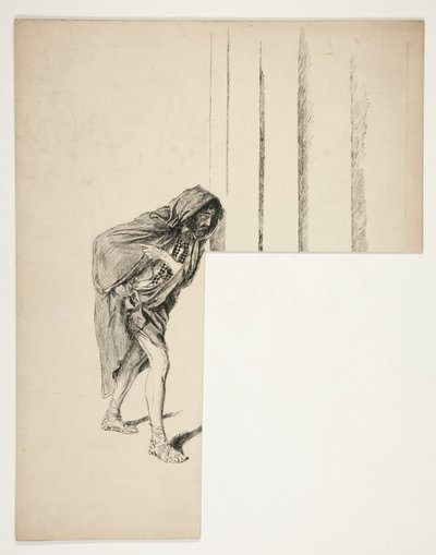 Chodzący mężczyzna w płaszczu, szkic do niezidentyfikowanej sztuki Szekspira autorstwa Edwin Austin Abbey