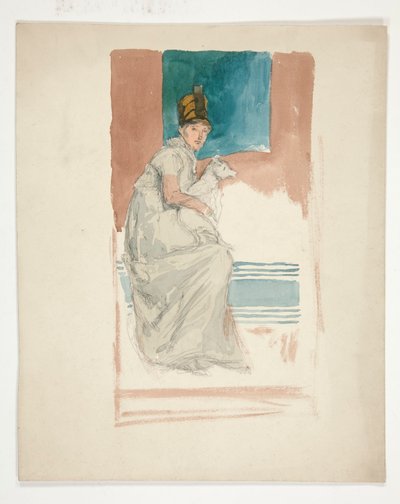 Kobieta trzyma psa na kolanach autorstwa Edwin Austin Abbey