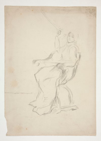Kobieta siedząca na krześle (recto); Dwa niezidentyfikowane szkice architektoniczne (verso) autorstwa Edwin Austin Abbey
