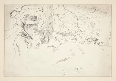 Kobieta siedząca w ogrodzie - niezidentyfikowana ilustracja autorstwa Edwin Austin Abbey