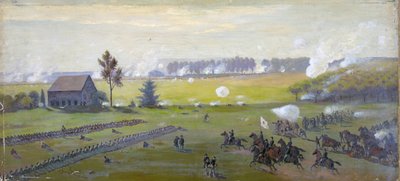 Wojna secesyjna 1861-1865: Bitwa pod Gettysburgiem 1-3 lipca 1863, która zakończyła inwazję Lee na Północ. Najcięższe straty w USA niż jakiekolwiek inne straty w tej wojnie. Olej autorstwa Edwin Austin Forbes