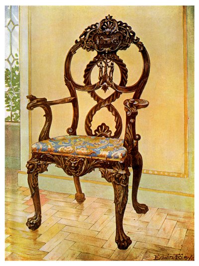 Rzeźbione wczesne krzesło prezesów Chippendale, 1911-1912. autorstwa Edwin Foley