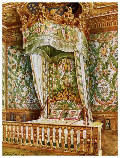 Pozłacane łoże Marii Antoniny, Sypialnia Królowych, Pałac Fontainebleau, Francja, 1911-1912. autorstwa Edwin Foley