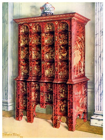 Podwójna komoda lakierowana w kolorze czerwono-złotym, 1910 r. autorstwa Edwin Foley