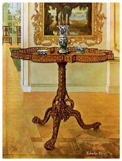 Stół z galerią w kształcie progu, szkoła Chippendale, 1911-1912. autorstwa Edwin Foley