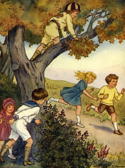 Dzieci chowające się w drzewie i za nim autorstwa Edwin Harris