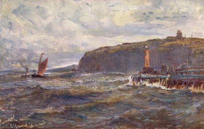 Penarth, wejście do portu w Cardiff (kolorowa litografia) autorstwa Edwin Hayes