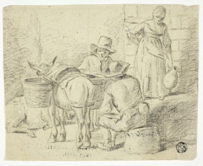 Mężczyźni i osły, kobieta z dzbanem autorstwa Edwin Henry Landseer