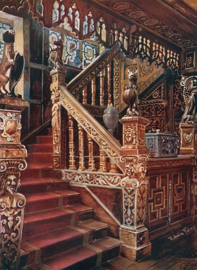 Rzeźbione dębowe schody, Godinton autorstwa Edwin John Foley