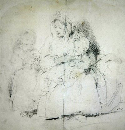 Matka z dwojgiem dzieci (ołówek na papierze) autorstwa Edwin Landseer