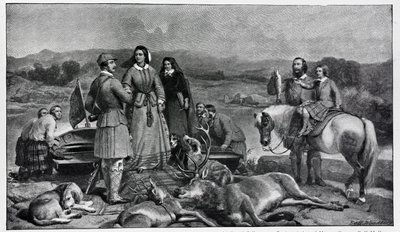Królowa Wiktoria lądowanie w Loch Muick, po obrazie z 1850 r autorstwa Edwin Landseer