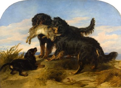 Retrievery z zającem, ok.1870 (olej na płótnie) autorstwa Edwin Landseer