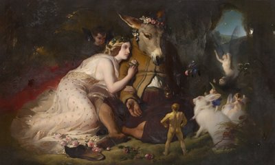 Scena ze "Snu nocy letniej". Tytania i Bottom autorstwa Edwin Landseer
