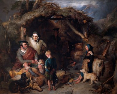 The Illicit Highland Whiskey Still, ok. 1829 r. (olej na desce) autorstwa Edwin Landseer