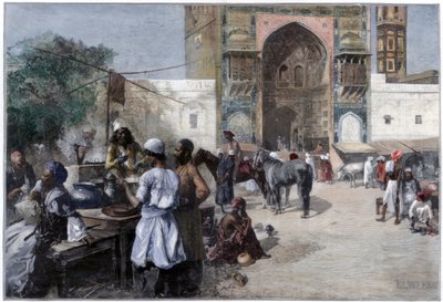 Restauracja na świeżym powietrzu w Lahore w Indiach, 1880 r. autorstwa Edwin Lord Weeks