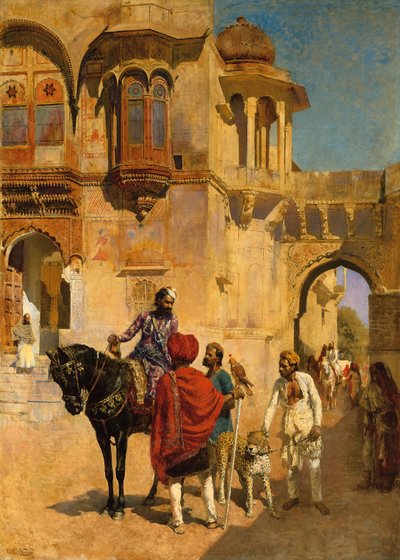 Wyjazd na polowanie na dziedziniec pałacu Jodhpore, ok. 1898-1900 autorstwa Edwin Lord Weeks