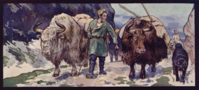 Tybetański pociąg jaków (członkowie kolorowi) autorstwa Edwin Noble