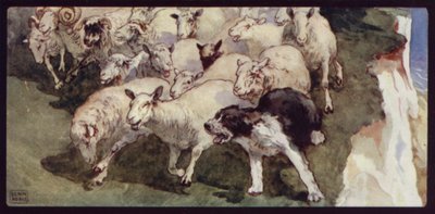 Owczarek Bobtailed i Flock on the Cliffs (kolor lito) autorstwa Edwin Noble