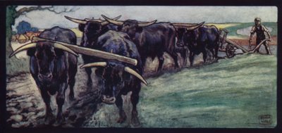 Woły orka na Sussex Downs (kolor lito) autorstwa Edwin Noble