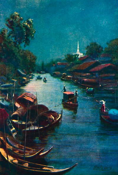„Typowa scena kanałowa, Bangkok”, 1913 autorstwa Edwin Norbury