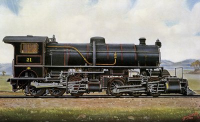 Lokomotywa parowa nr 21. Wśród Mongołów: Serwis Zespołu Pobijaków w Górach Khingan, Kolej Pekin - Kalgang autorstwa Edwin Thomas Rudd