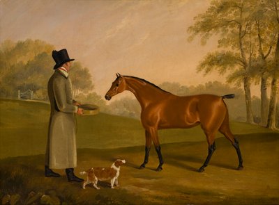 Koń w krajobrazie z Panem Młodym, David, Bennet, ok. 1805 (olej na płótnie) autorstwa Edwin W. Cooper
