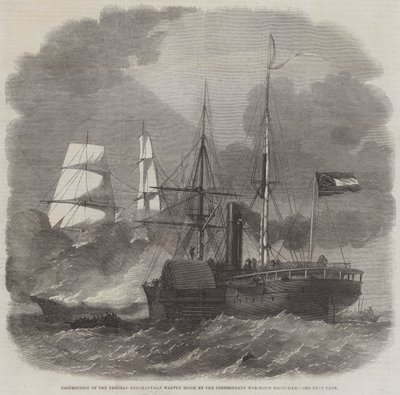 Zniszczenie Federal Merchantman Harvey Birch przez Konfederacki War-Sloop Nashville autorstwa Edwin Weedon