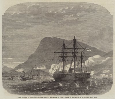 HMS Bulldog w konflikcie z flotyllą i fortami na przylądku Haytien na wybrzeżu Hayti autorstwa Edwin Weedon