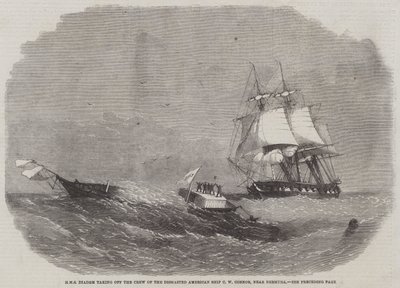 HMS Diadem startuje załogę z Dismasted American Ship CW Connor, niedaleko Bermudów autorstwa Edwin Weedon