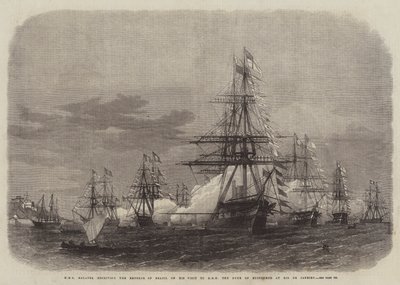 HMS Galatea przyjmuje cesarza Brazylii podczas wizyty u JKW Księcia Edynburga w Rio de Janeiro autorstwa Edwin Weedon