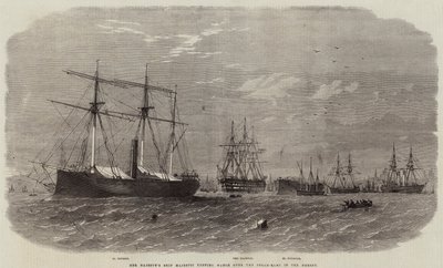 Statek Jej Królewskiej Mości Majestic pilnujący parowców na Mersey autorstwa Edwin Weedon