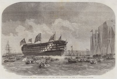 Wodowanie HM Screw Steam Ship of War Royal Sovereign, 131 Guns, w Portsmouth autorstwa Edwin Weedon