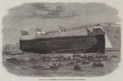 Wystrzelenie żelaznej fregaty Jej Królewskiej Mości Ocean w Devonport autorstwa Edwin Weedon