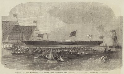 Wodowanie nowego jachtu Jej Królewskiej Mości, Victoria and Albert, w Royal Dockyard w Pembroke autorstwa Edwin Weedon