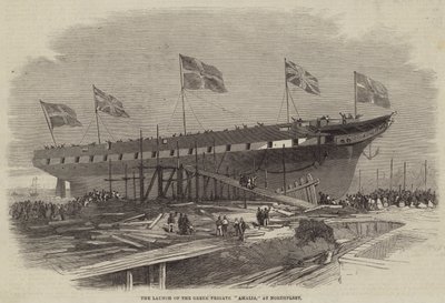 Wystrzelenie greckiej fregaty Amalia w Northfleet autorstwa Edwin Weedon