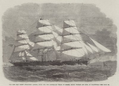 New Iron Screw Steam-ship London, zbudowany dla handlu australijskiego przez Messers Money Wigram and Sons, w Blackwall autorstwa Edwin Weedon