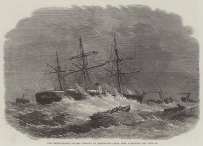 Śrubowy parowiec Ontario na mieliźnie na Hasborough Sands, niedaleko Yarmouth autorstwa Edwin Weedon