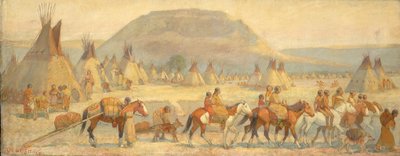 Scena obozu Blackfoot, koniec XIX i początek XX wieku. autorstwa Edwin Willard Deming
