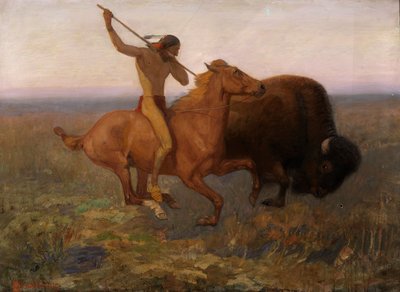 Indian Hunting Buffalo, koniec XIX i początek XX wieku. autorstwa Edwin Willard Deming
