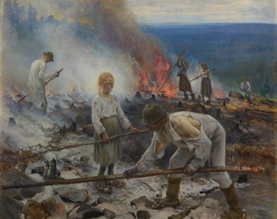 Pod jarzmem (Spalanie chrustu) autorstwa Eero Järnefelt