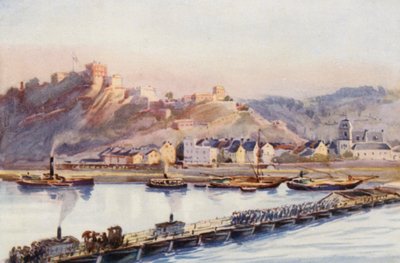 Ren: Ehrenbreitstein, Most łodzi (kolorowa litografia) autorstwa Effie Jardine