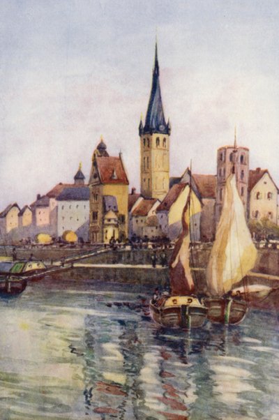 Ren: Nabrzeże w Dusseldorfie (kolorowa litografia) autorstwa Effie Jardine