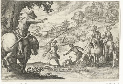 Krajobraz z polowaniem na zające Sceny polowań (tytuł serii) Icones Venantum Gatunek Varias Representantes (tytuł serii) autorstwa Egbert Jansz.