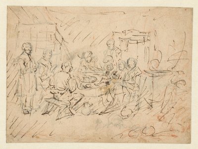 Wnętrze z rodziną rolnika spożywającą posiłek autorstwa Egbert van Heemskerck (I)