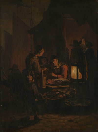 Targ rybny nocą autorstwa Egbert van der Poel