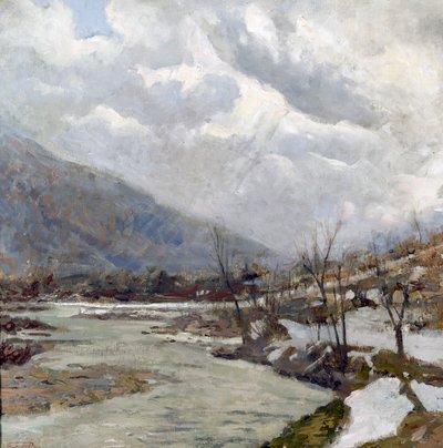 Promień słońca, obraz Egidio Riva (1866-1946), olej na płótnie, 74x74 cm, Włochy, XX wiek autorstwa Egidio Riva