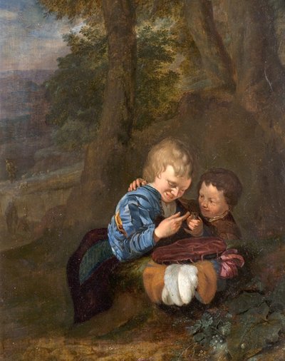 Dwóch chłopców z ptakiem autorstwa Eglon van der Neer